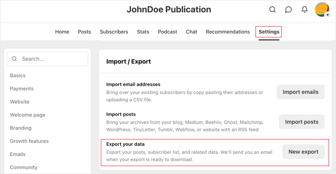 Exporting Content and Subscribers From Substack
