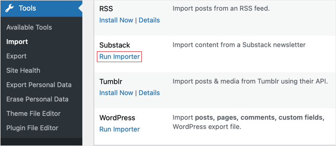 Run the Substack Importer