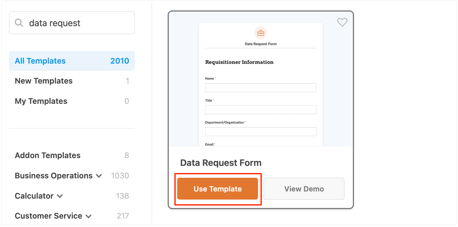 Selecting a ready-made form template to use on your WordPress blog or website