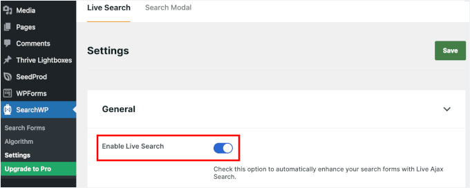 Enabling SearchWP's live search