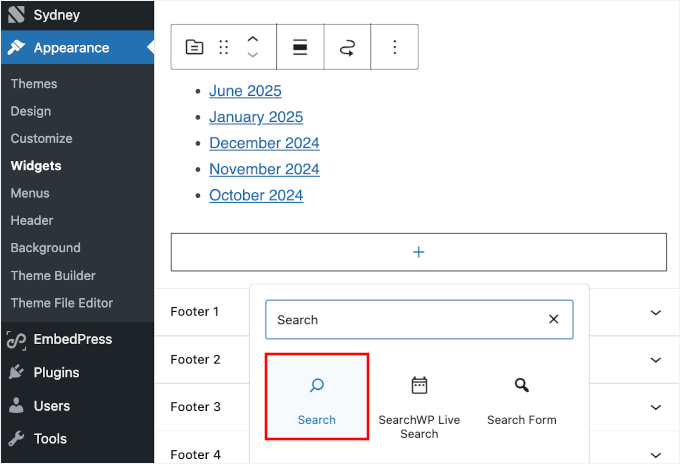 Adding the Search widget
