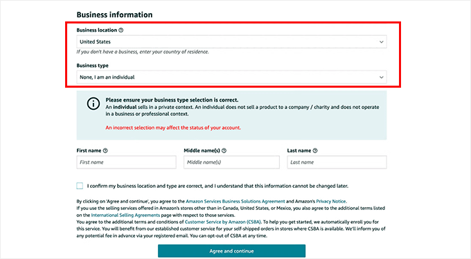 Add business location and type