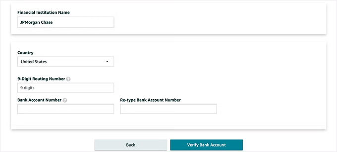 Provide bank information