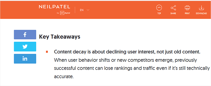 Answer first approach applied in an article on Neil Patel's website