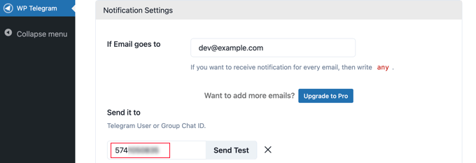 Click the +Add Button so You Can Add the Chat ID