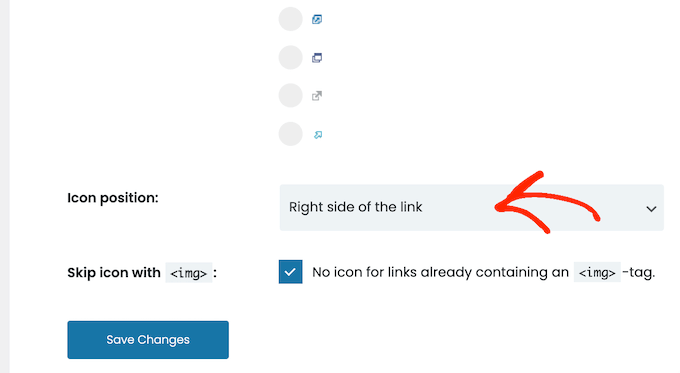 Choosing an arrow icon for your external links