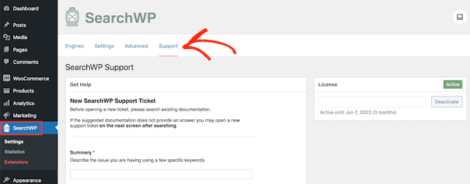 Add a license key to the SearchWP WordPress plugin