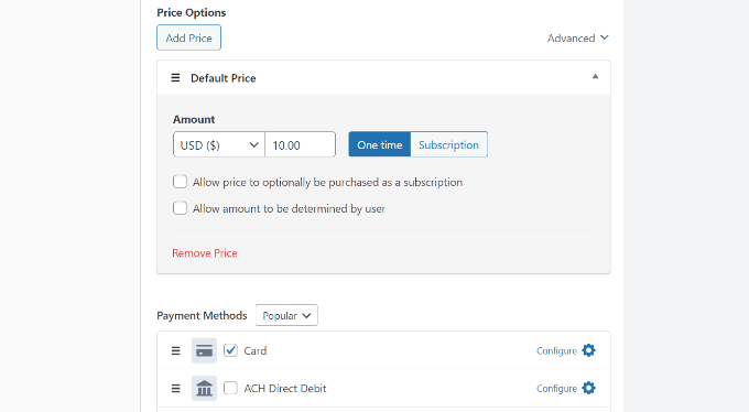 Add prices and payment methods