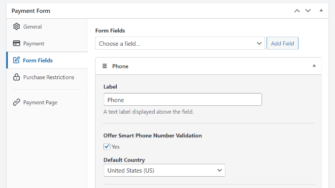 Edit phone number field