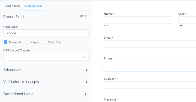Edit the phone form field