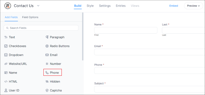 Add the phone form field