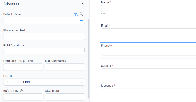 Edit advanced form settings