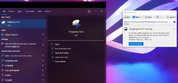 Use snipping tool