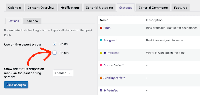 Creating a custom status for WordPress pages and posts