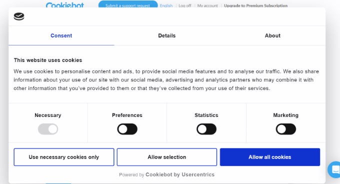 Enable Cookiebot for logged in users